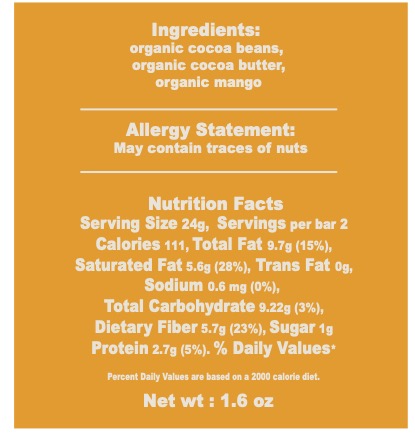 Darkest Mango Night - 100% chocolate with dried mango chunks - no sweeteners