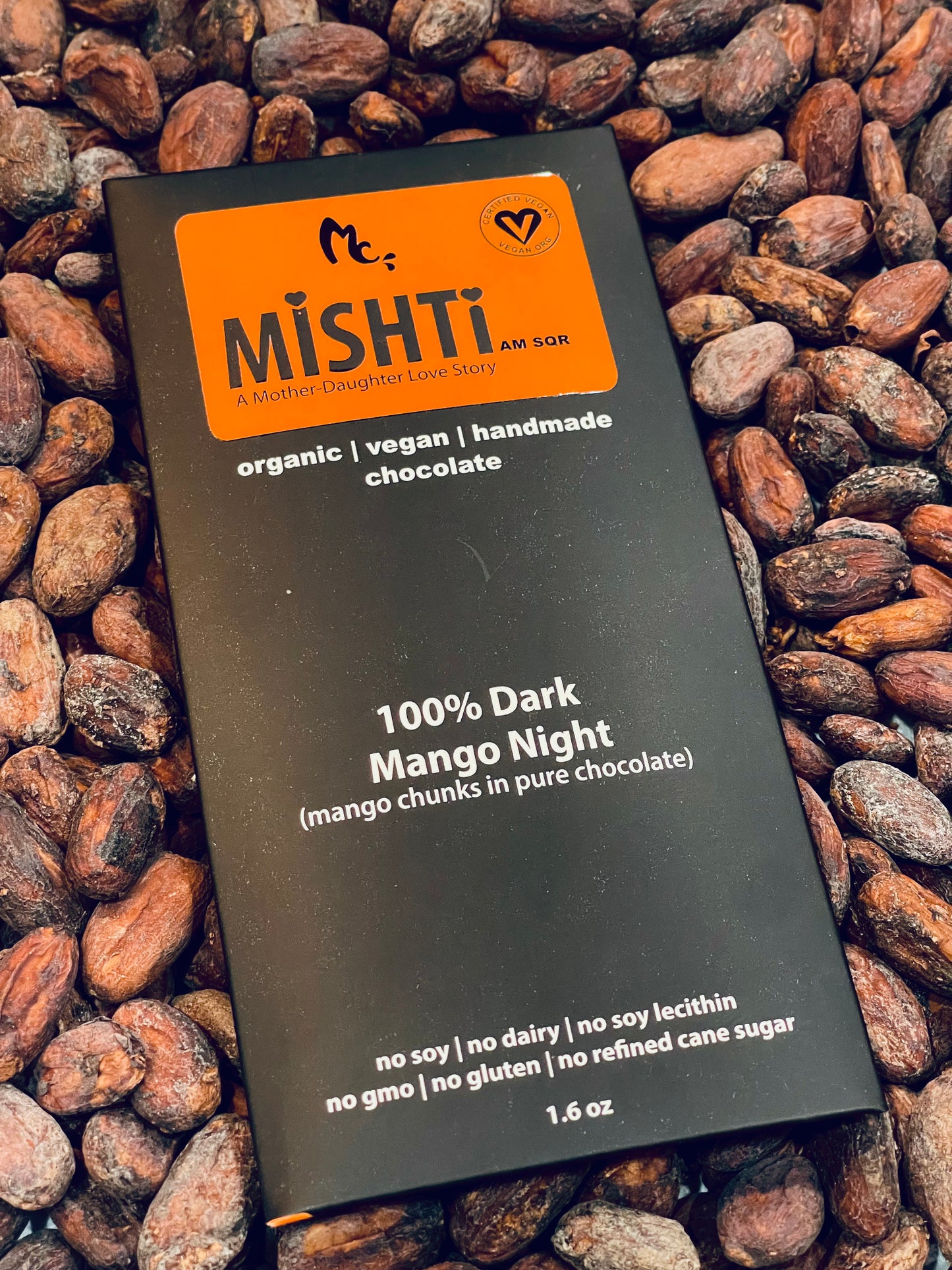 Darkest Mango Night - 100% chocolate with dried mango chunks - no sweeteners